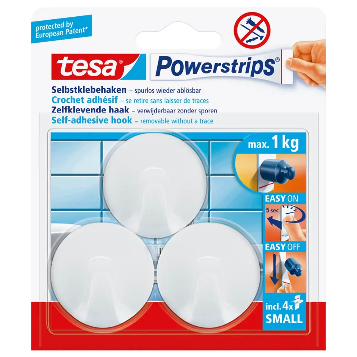 Zelfklevende haak SMALL, rond, wit - Tesa