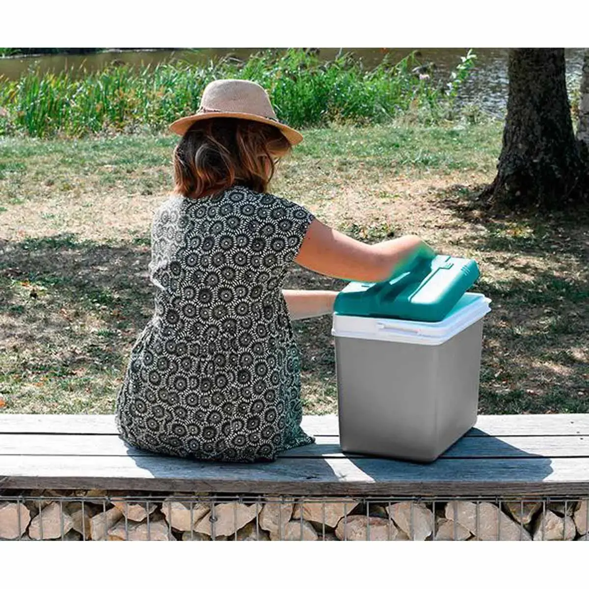 Koelbox, kunststof, 15 liter, grijs / laguneblauw - Eda Fontaine