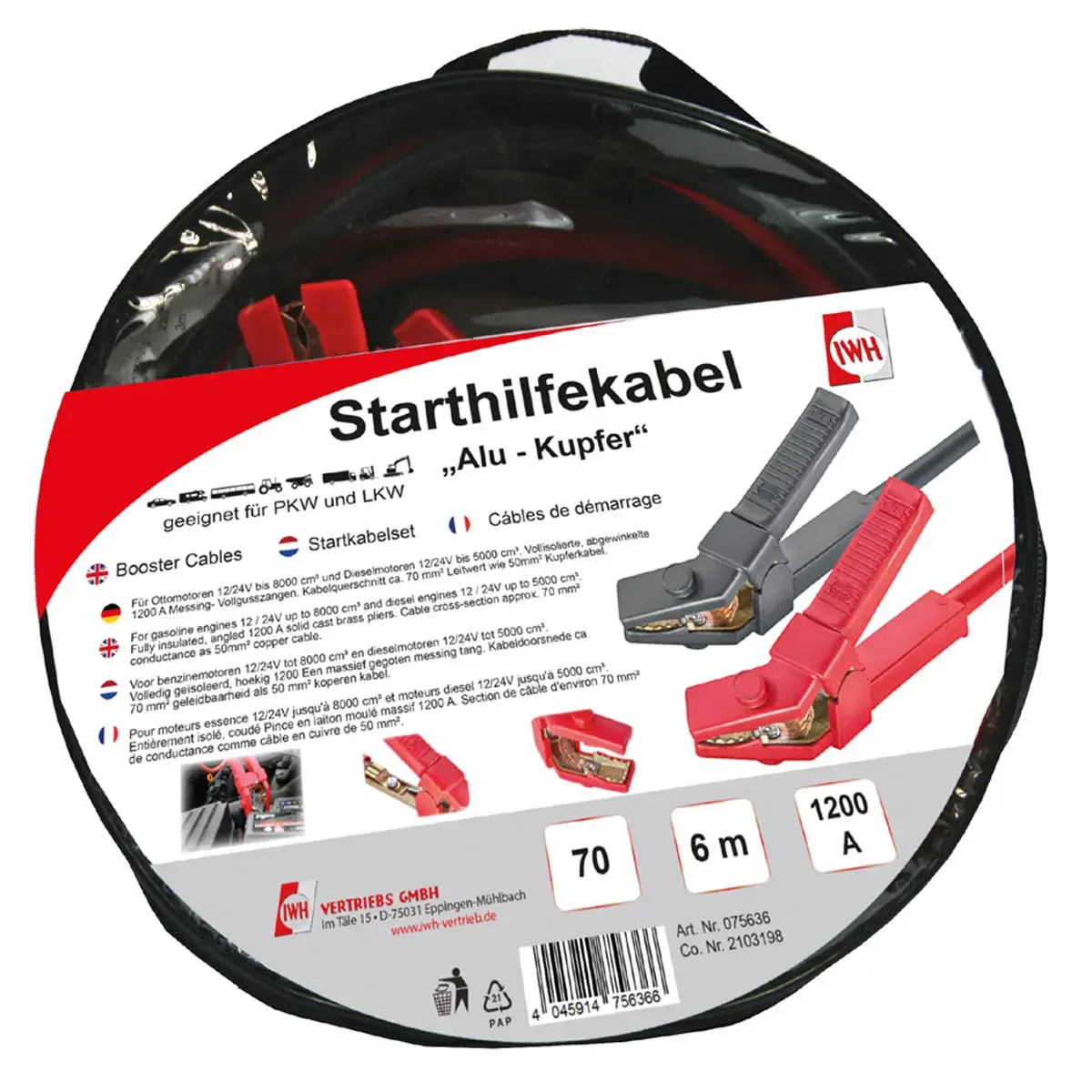 IWH Startkabel voor voertuig Pro, 70 mm2 