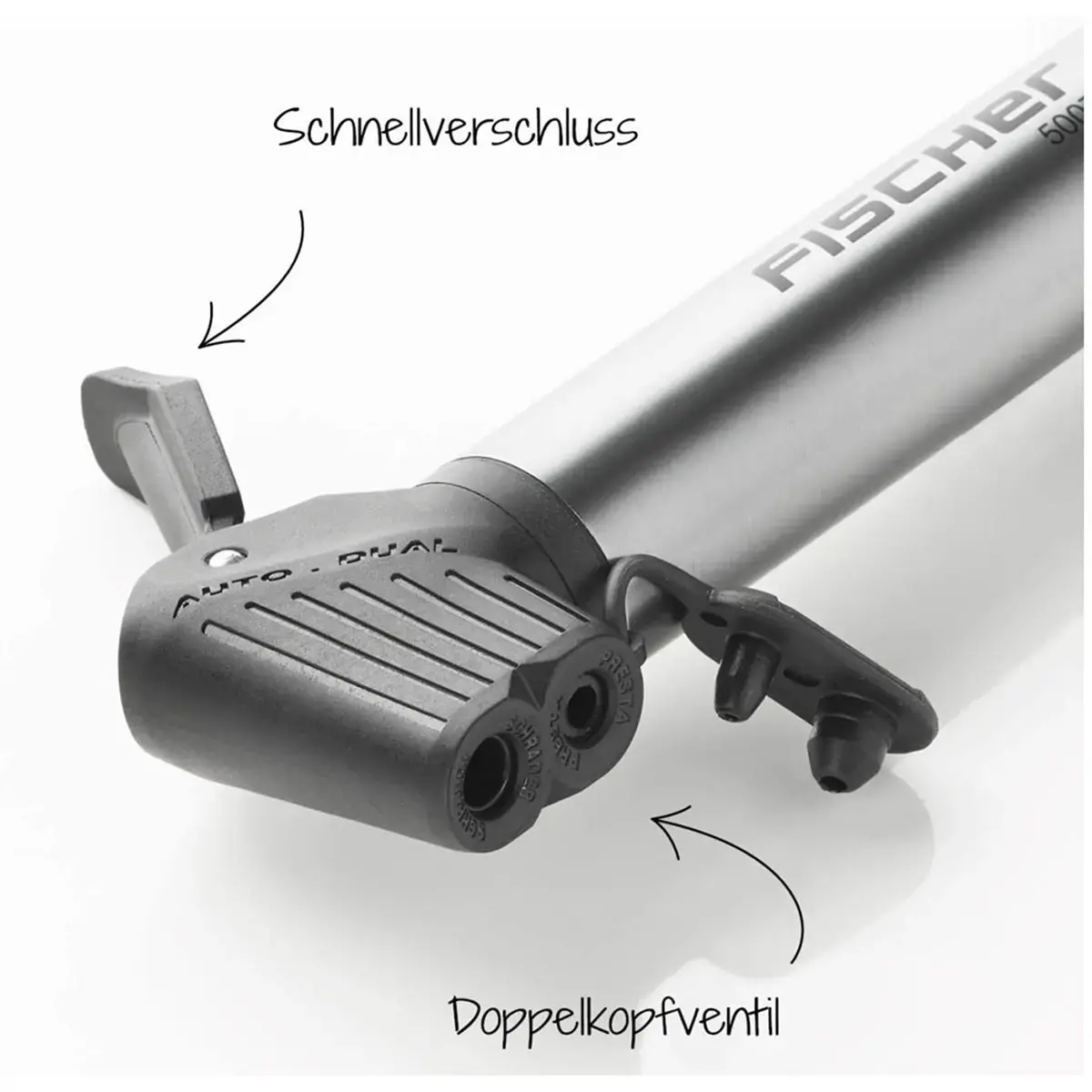 FISCHER Mini luchtpomp voor fiets ALU, doos met plakstrips