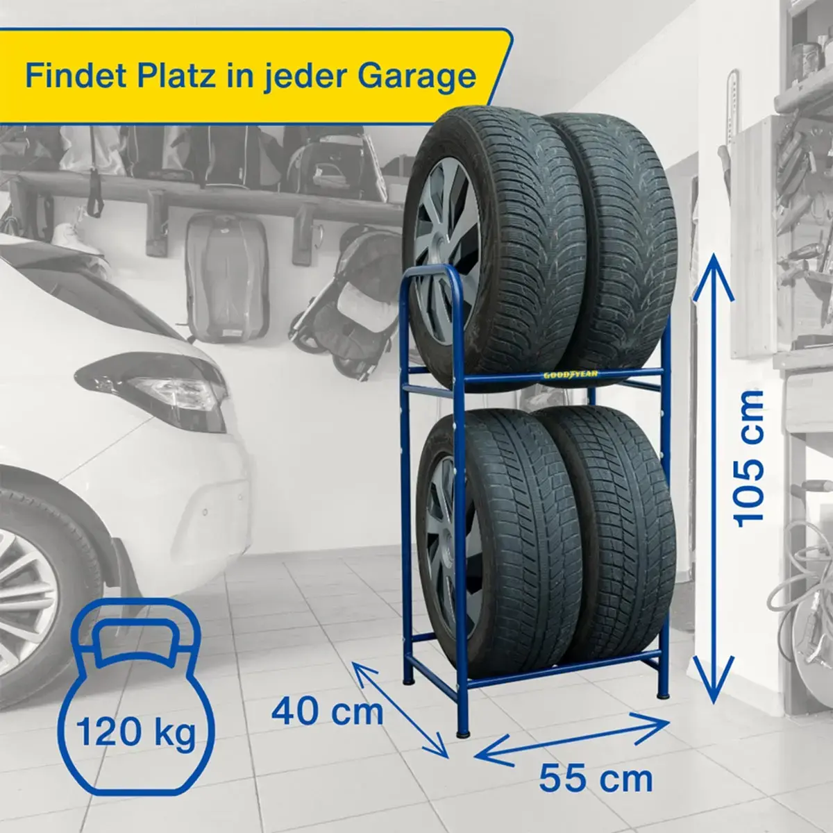 GOODYEAR Rek voor autobanden, geschikt voor 4 banden, blauw 