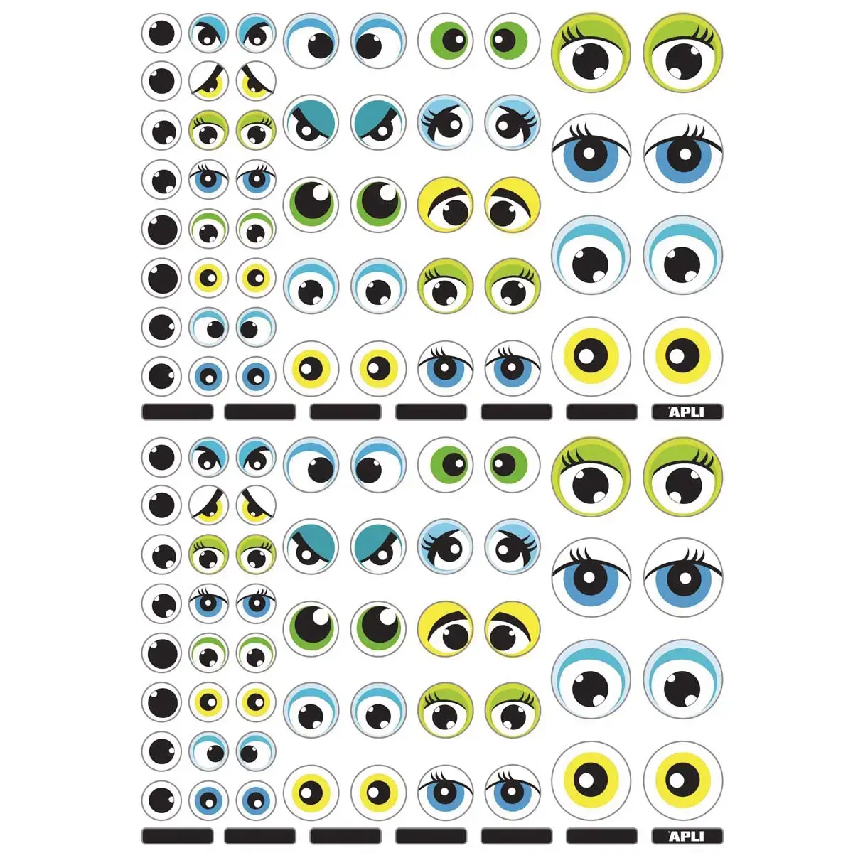 Themagegommetjes Blauwe/groene ogen 3 vellen - Apli