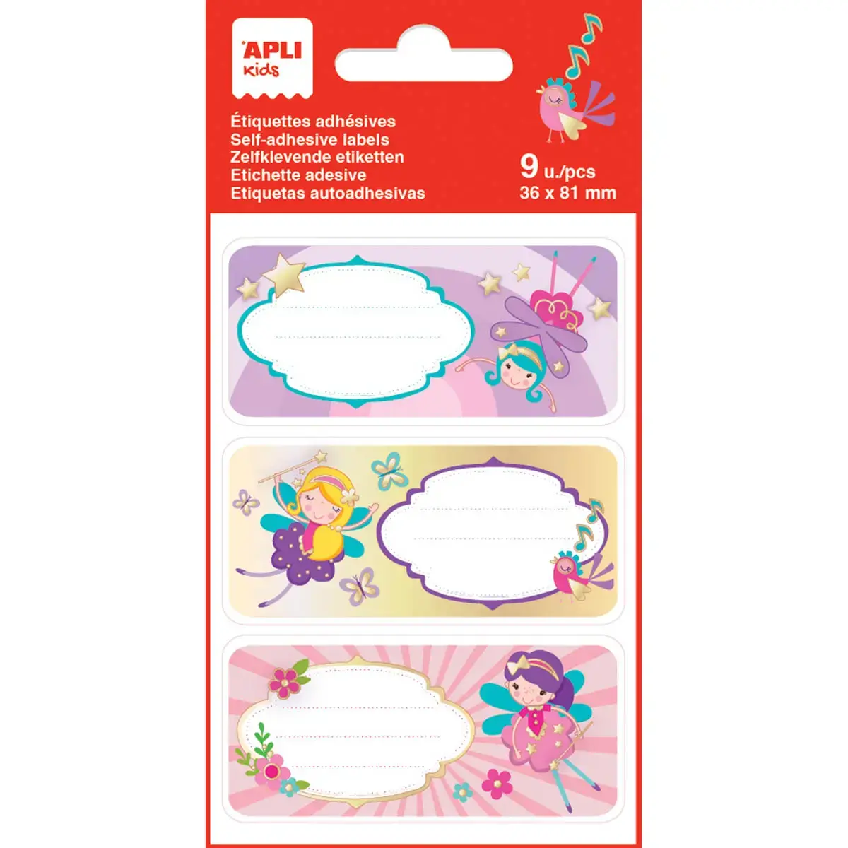 Schoollabels feeën - 3 motieven - 9 stuks - Apli